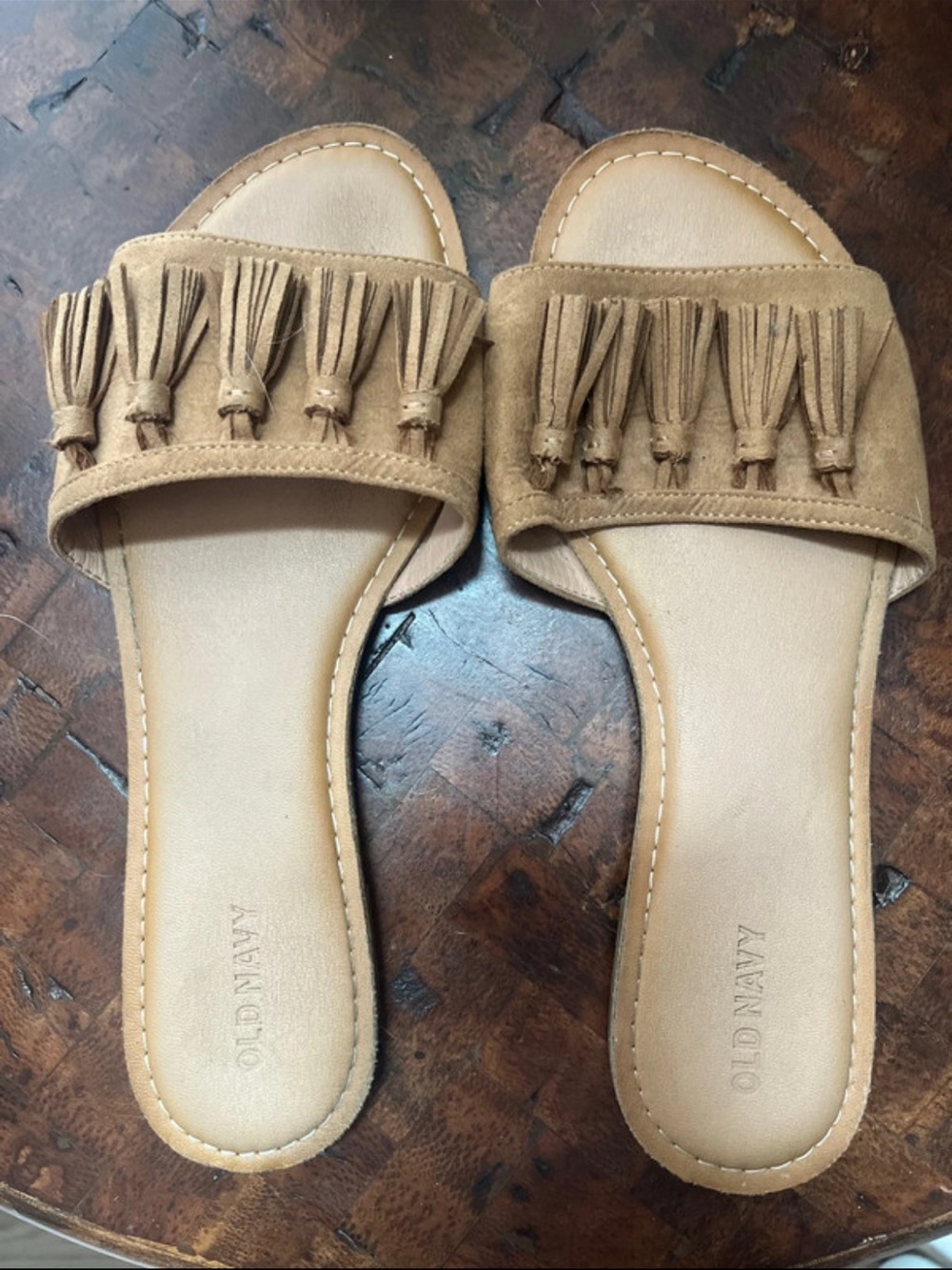 Old Navy Tan Tassel Suede Slide Mules